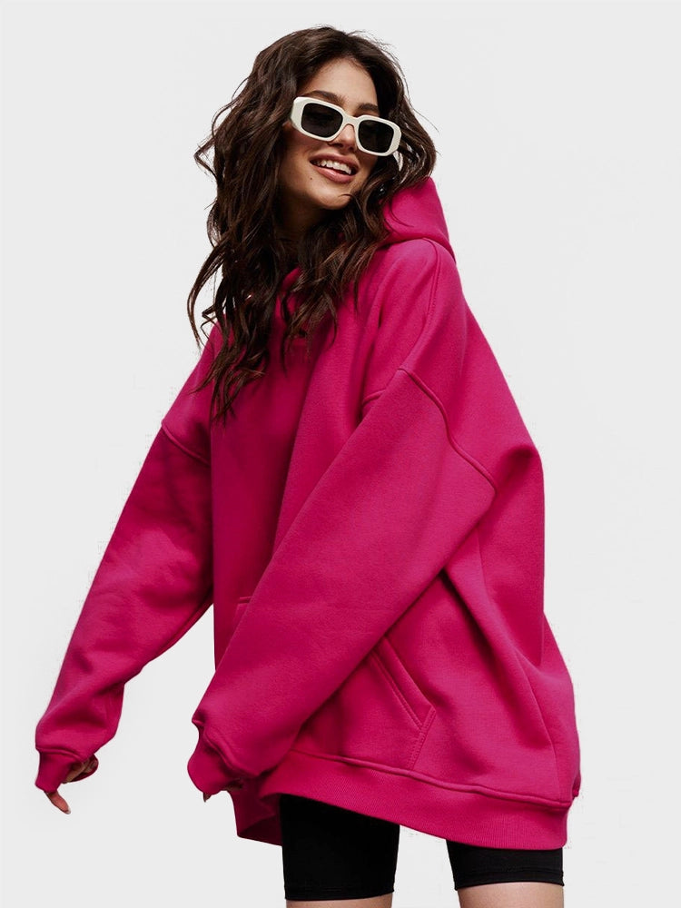 MAGIC CURVE Women Cotton Oversized Sweatshirts Autumn Thick Warm Fleece Loose Solid Pullover Hoodies