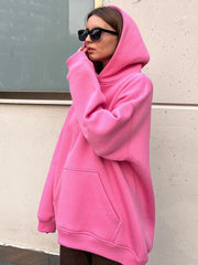 MAGIC CURVE Women Cotton Oversized Sweatshirts Autumn Thick Warm Fleece Loose Solid Pullover Hoodies