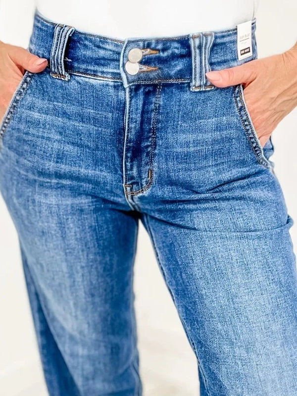 Judy Blue DOUBLE DOWN High Waist Double Button Wide Leg Jeans