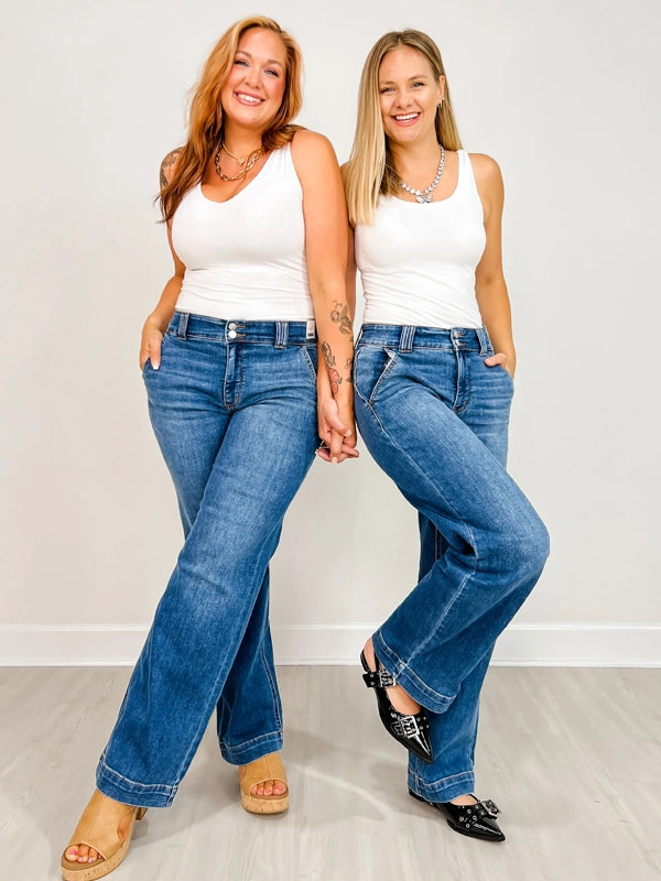 Judy Blue DOUBLE DOWN High Waist Double Button Wide Leg Jeans