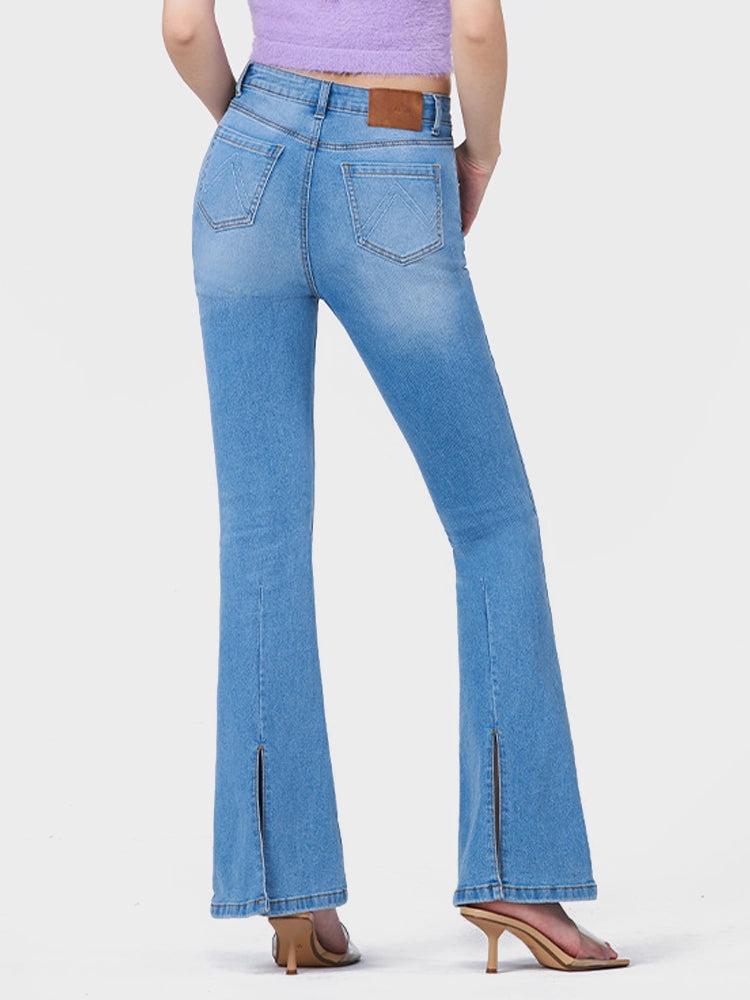 Women's Retro Flare Jeans - Distressed High Waisted Bootcut Bell Bottoms, Slim Fit Stretch Denim Pants