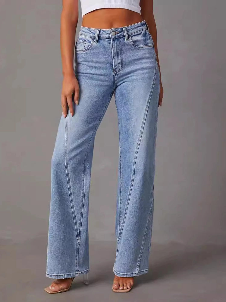 Fashion Front Seam High-Waisted Stretch Straight Leg Jeans