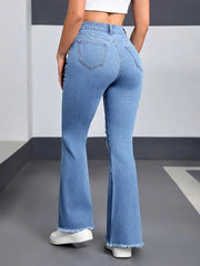 Stretchy Ripped High-Waist Flare Jeans