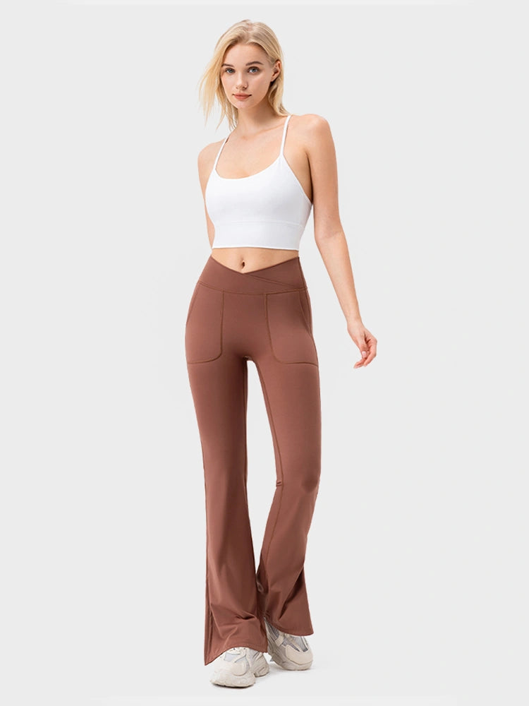 Womens Flare Leggings with Slit Hem High Waist Bootcut Yoga Pants Workout Tummy Control Flared