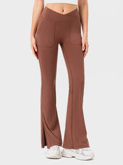 Womens Flare Leggings with Slit Hem High Waist Bootcut Yoga Pants Workout Tummy Control Flared