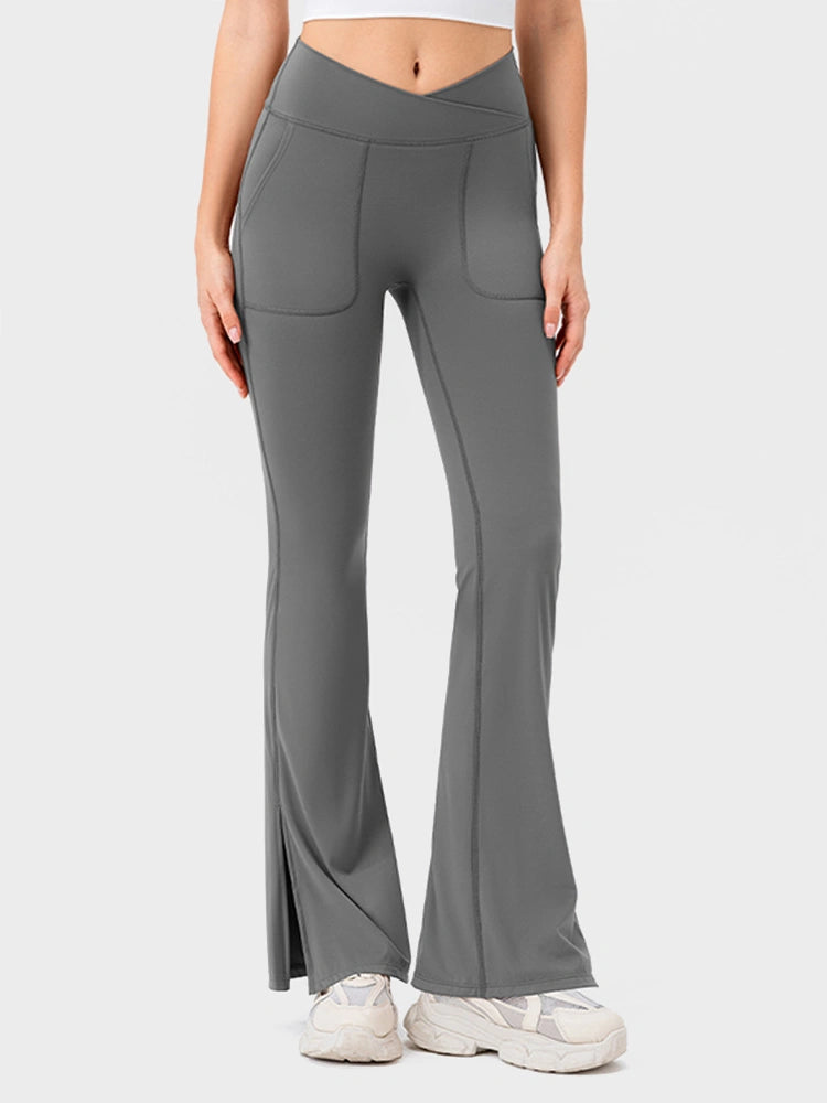Womens Flare Leggings with Slit Hem High Waist Bootcut Yoga Pants Workout Tummy Control Flared