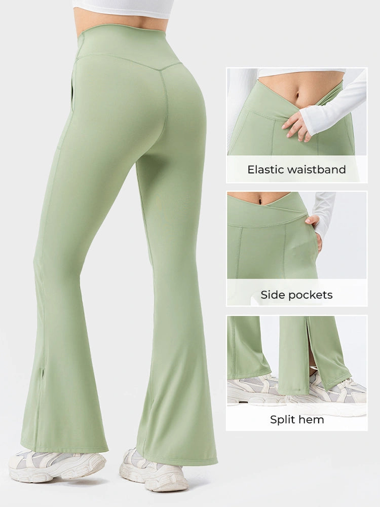 Womens Flare Leggings with Slit Hem High Waist Bootcut Yoga Pants Workout Tummy Control Flared