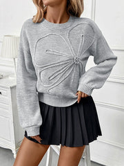 Women's 3D Floral Sweater Crew Neck Long Sleeve Pullover Tops