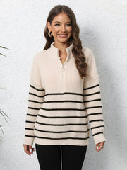 Women's Quarter Zip Striped Oversized Sweater 2025 Mock Turtleneck Fall Fashion Outfit