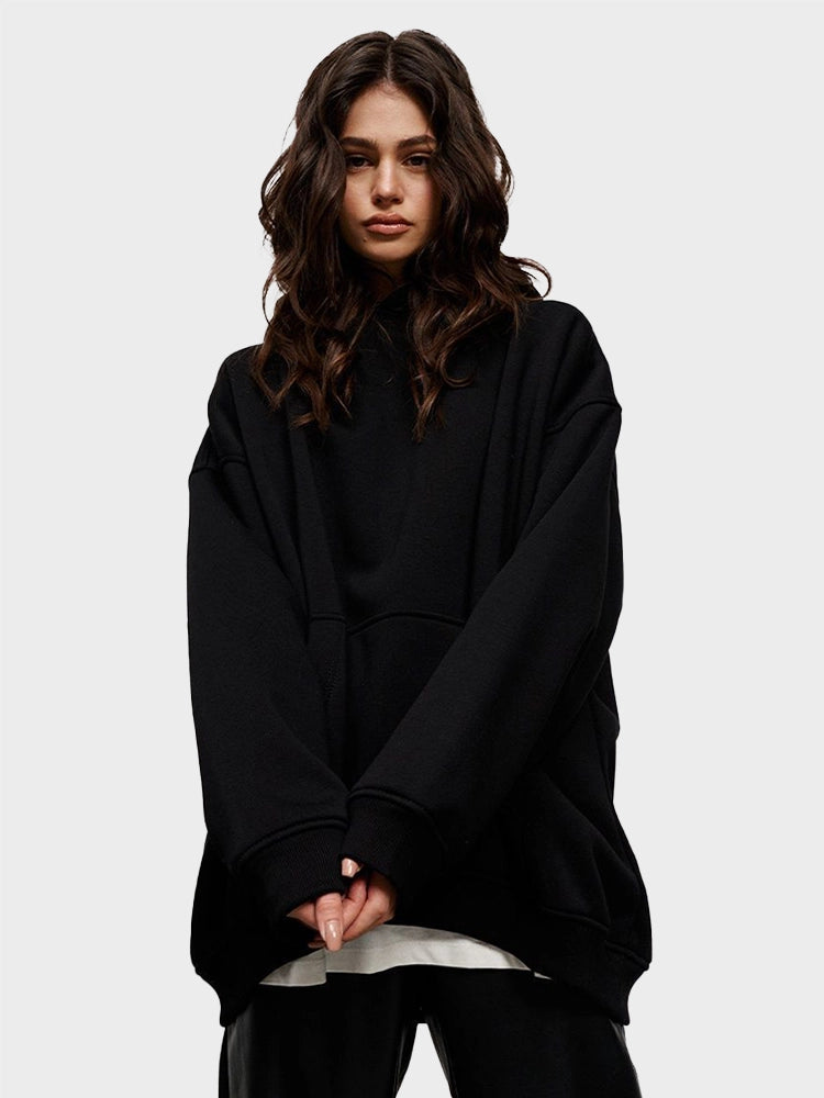 MAGIC CURVE Women Cotton Oversized Sweatshirts Autumn Thick Warm Fleece Loose Solid Pullover Hoodies