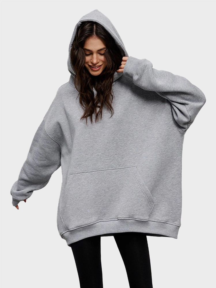 MAGIC CURVE Women Cotton Oversized Sweatshirts Autumn Thick Warm Fleece Loose Solid Pullover Hoodies
