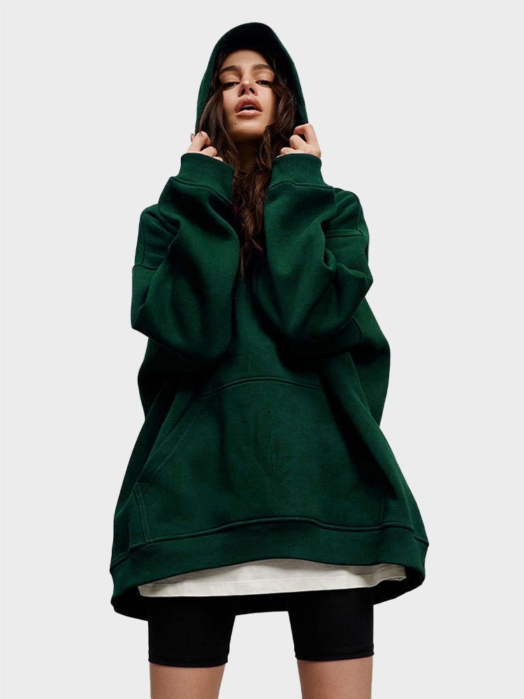 MAGIC CURVE Women Cotton Oversized Sweatshirts Autumn Thick Warm Fleece Loose Solid Pullover Hoodies