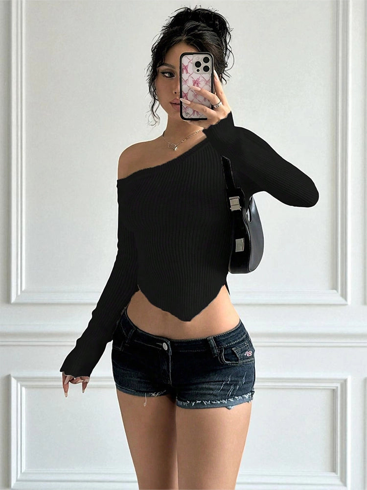 Women's Long Sleeve Off Shoulder  Sexy Going Out Slim Fit Knit