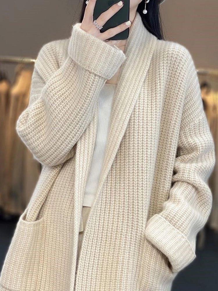 Women's  Open Front Oversized Button V Neck Loose Soft Knit Cardigan Outwear