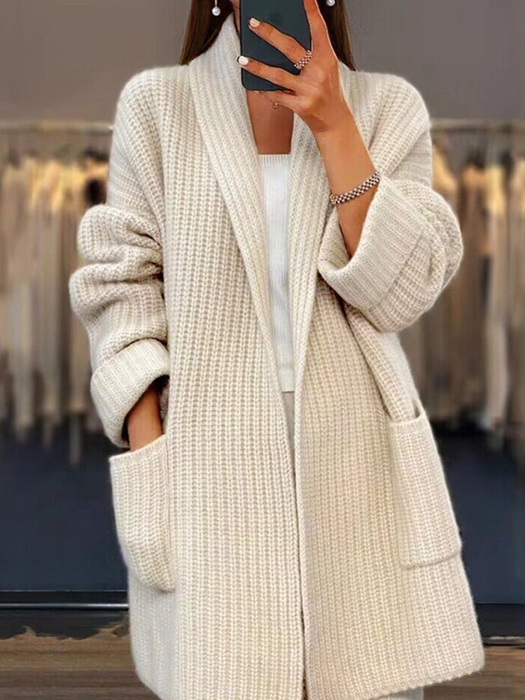 Women's  Open Front Oversized Button V Neck Loose Soft Knit Cardigan Outwear