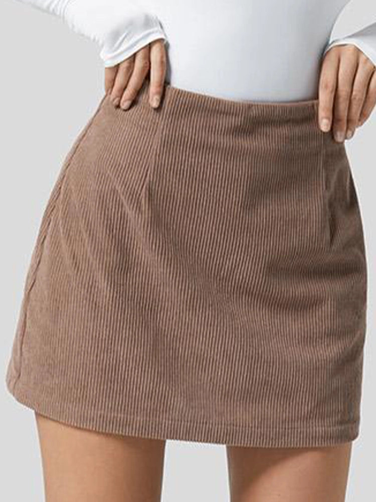 MAGIC CURVE High Waisted Invisible Zipper 2-in-1 Mini A-line Corduroy Casual Skirt