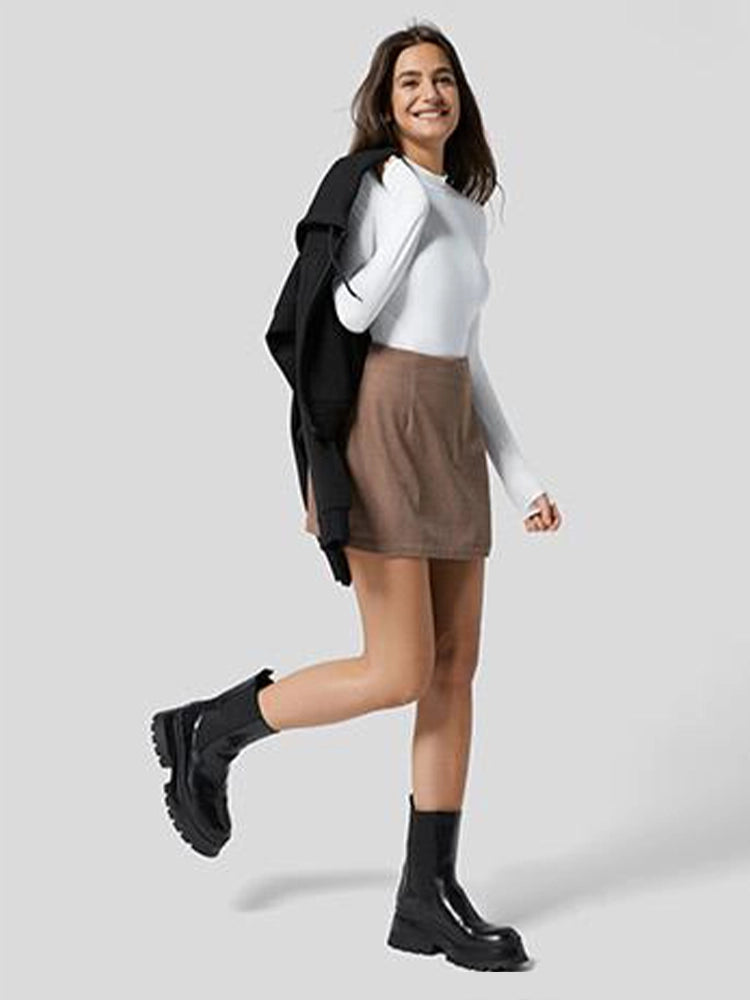 MAGIC CURVE High Waisted Invisible Zipper 2-in-1 Mini A-line Corduroy Casual Skirt