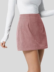 MAGIC CURVE High Waisted Invisible Zipper 2-in-1 Mini A-line Corduroy Casual Skirt