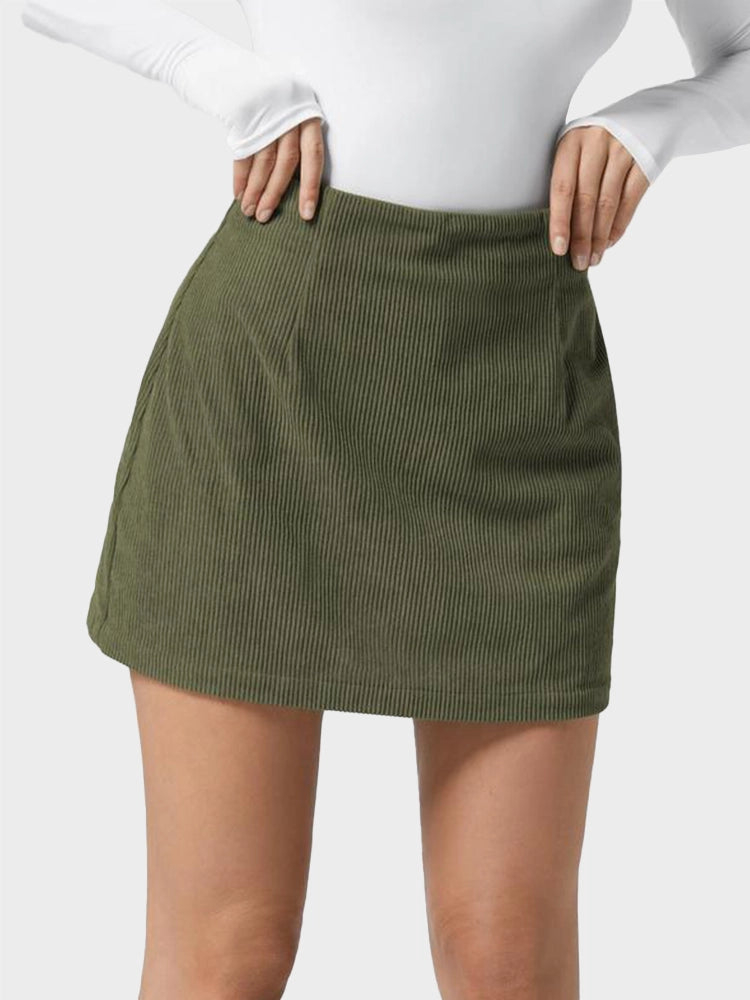 MAGIC CURVE High Waisted Invisible Zipper 2-in-1 Mini A-line Corduroy Casual Skirt
