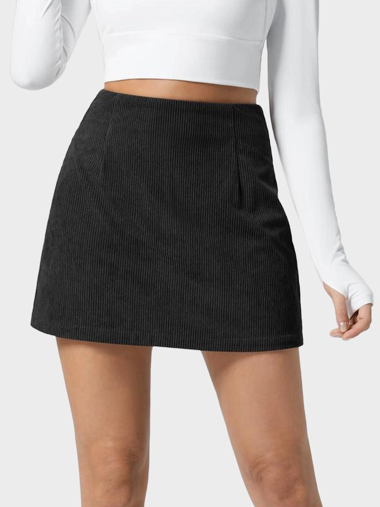 MAGIC CURVE High Waisted Invisible Zipper 2-in-1 Mini A-line Corduroy Casual Skirt