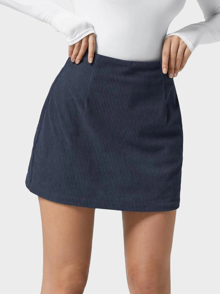 MAGIC CURVE High Waisted Invisible Zipper 2-in-1 Mini A-line Corduroy Casual Skirt