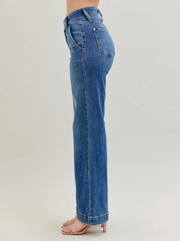Judy Blue DOUBLE DOWN High Waist Double Button Wide Leg Jeans