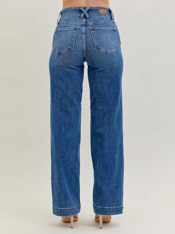 Judy Blue DOUBLE DOWN High Waist Double Button Wide Leg Jeans