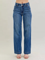Judy Blue DOUBLE DOWN High Waist Double Button Wide Leg Jeans