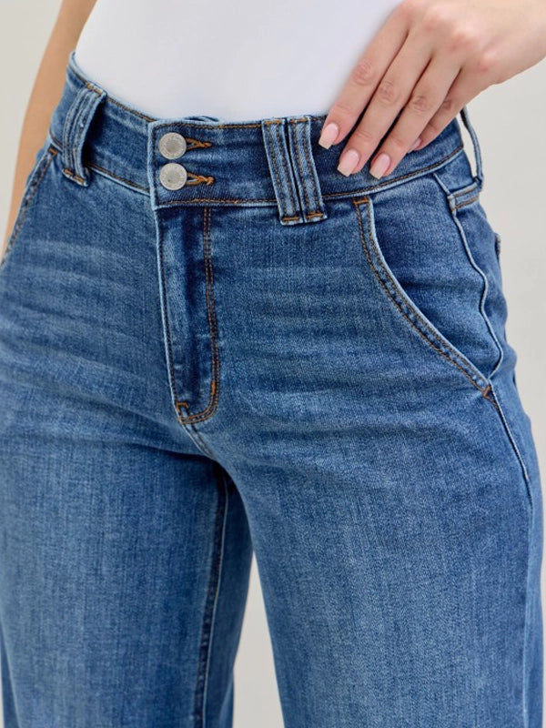 Judy Blue DOUBLE DOWN High Waist Double Button Wide Leg Jeans