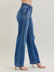 Judy Blue DOUBLE DOWN High Waist Double Button Wide Leg Jeans
