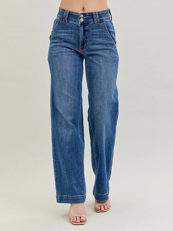 Judy Blue DOUBLE DOWN High Waist Double Button Wide Leg Jeans