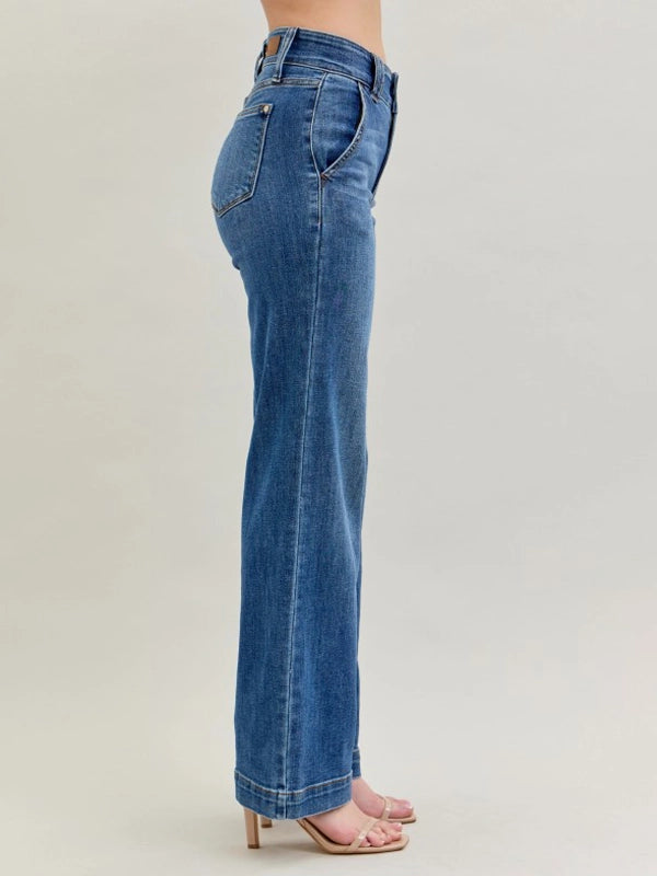 Judy Blue DOUBLE DOWN High Waist Double Button Wide Leg Jeans