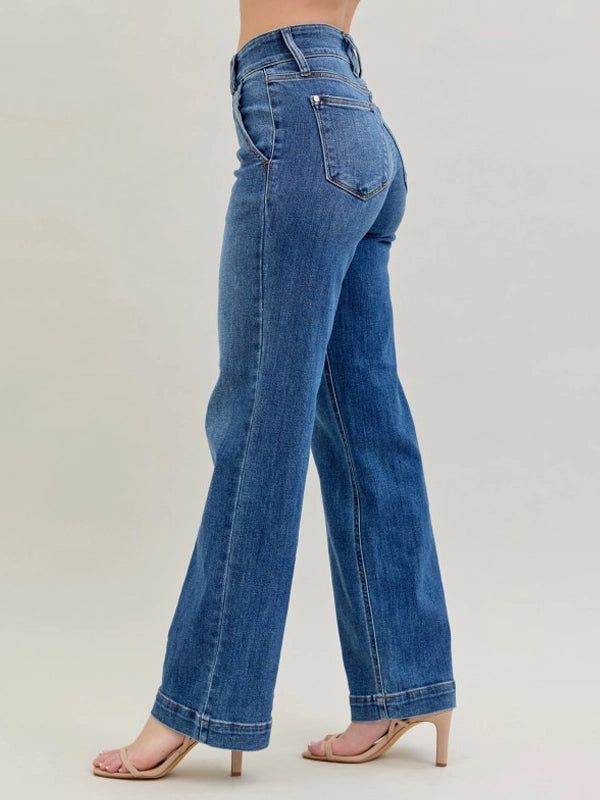 Judy Blue DOUBLE DOWN High Waist Double Button Wide Leg Jeans