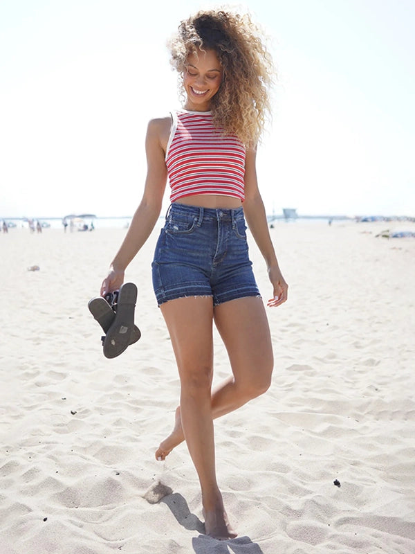 Judy Blue Lana High Rise Tummy Control Distressed Release Hem Shorts